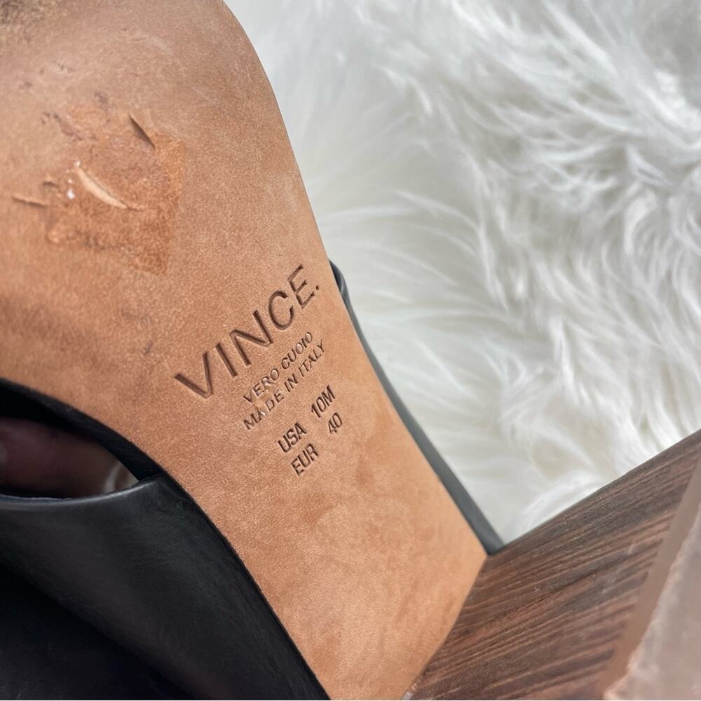 Vince | Women’s Black Faine Open Toe Leather Slingback Faux Wood Heel Crisscross - Picture 7 of 9